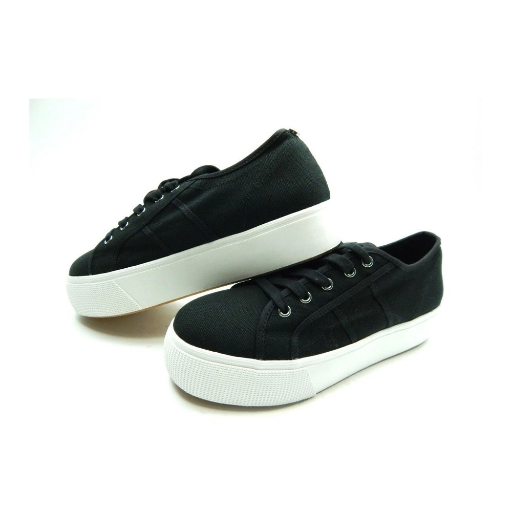 Steve Madden Emmi Black Canvas Platform Sneakers Lace Up Chunky Clean Girl Sz99M